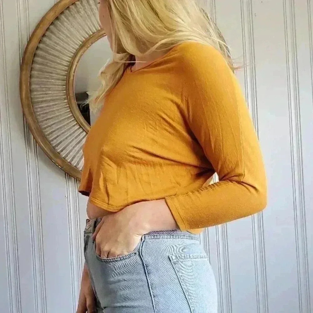 Tresics Long Sleeve Mustard Yellow Crop Top - S - Picture 3 of 7